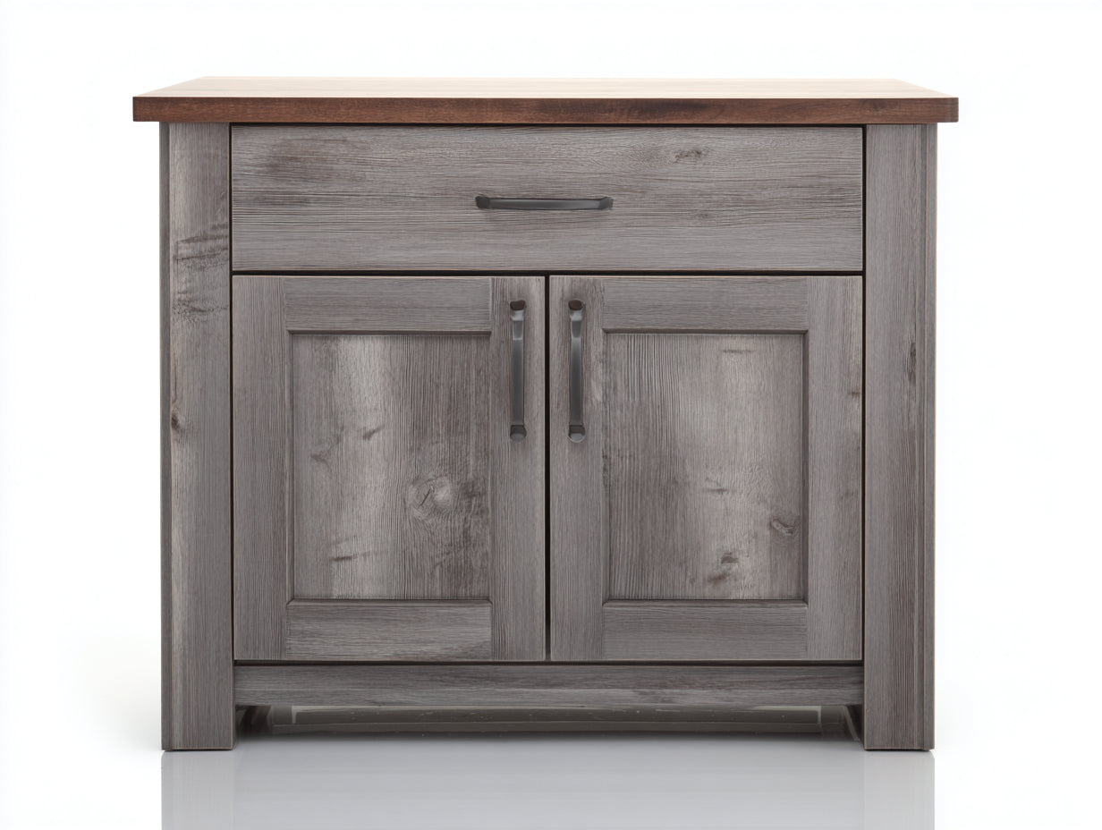 Aparadores madera 90x40x92 cm gris y nogal para comedor - 2 puertas 1 cajón - estilo contemporáneo