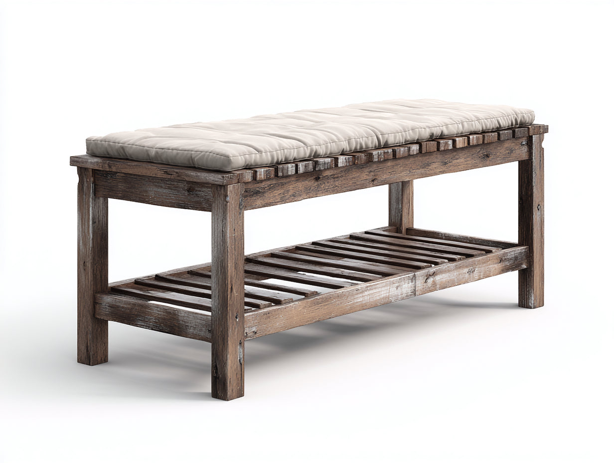 Bancos de jardín de madera 140x40x55 cm marrón para exterior - diseño rústico con asiento acolchado