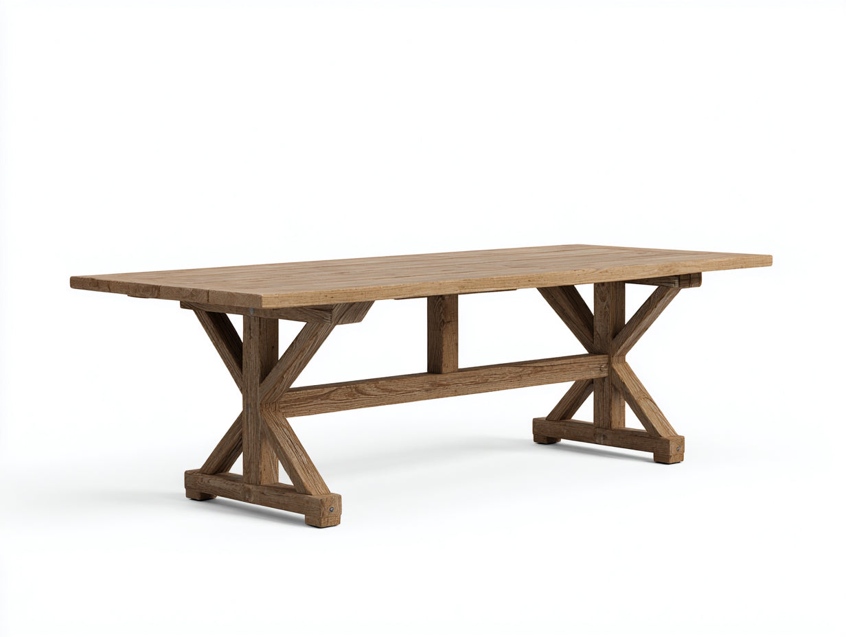 Mesas de jardín madera 220x90x75 cm natural - Diseño rústico con base en X