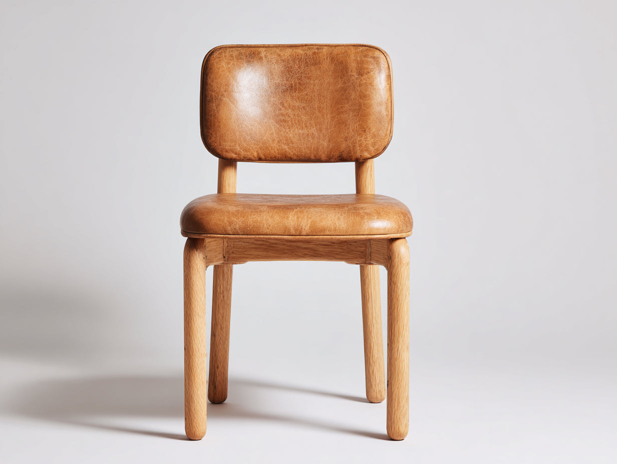 Sillas de comedor de madera y cuero 48x52x82 cm marrón para comedor - diseño moderno con asiento acolchado