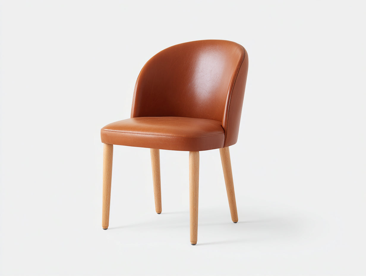 Sillas de comedor de madera y cuero 52x55x84 cm marrón para comedor - diseño moderno con respaldo curvo
