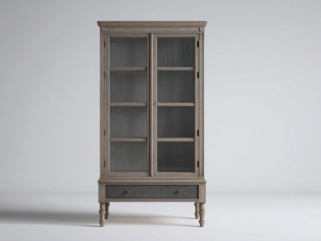 Vitrinas madera y vidrio 95x40x190 cm gris y natural para salón - estilo rústico