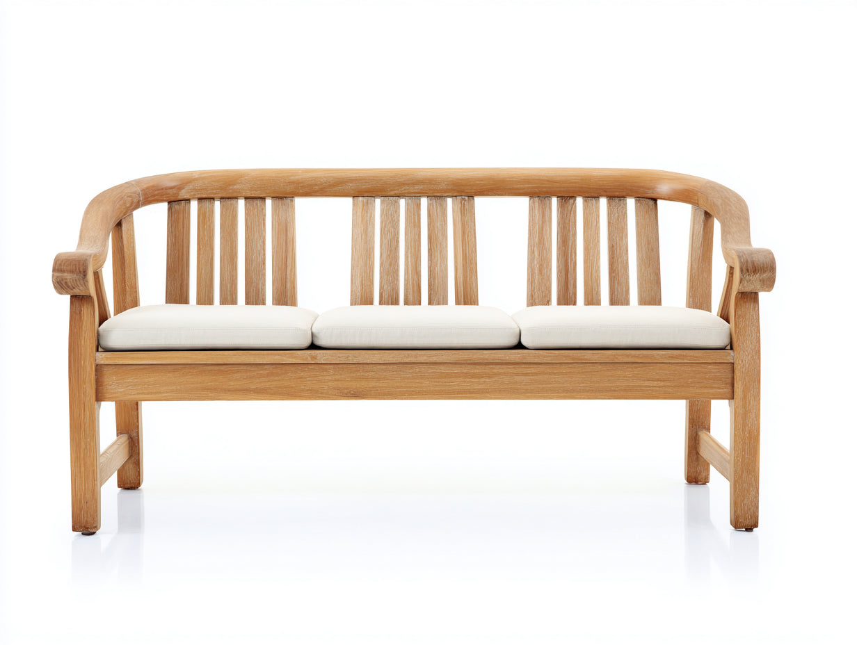 Bancos de jardín de madera 165x60x88 cm - marrón-beige - respaldo curvado con reposabrazos - estilo natural para exterior