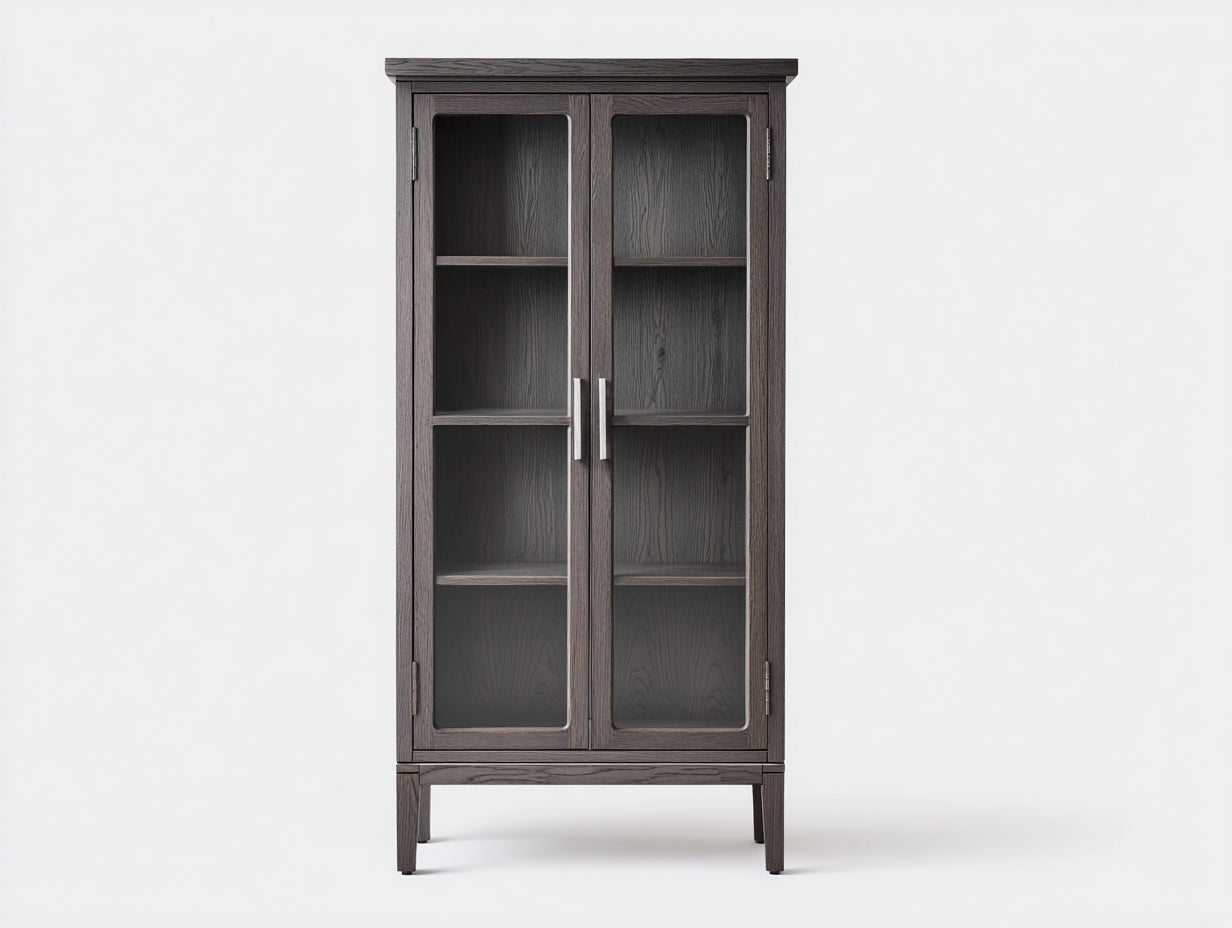 Vitrinas de madera y vidrio 90x40x180 cm - gris-marrón - 2 puertas - estilo moderno para salón