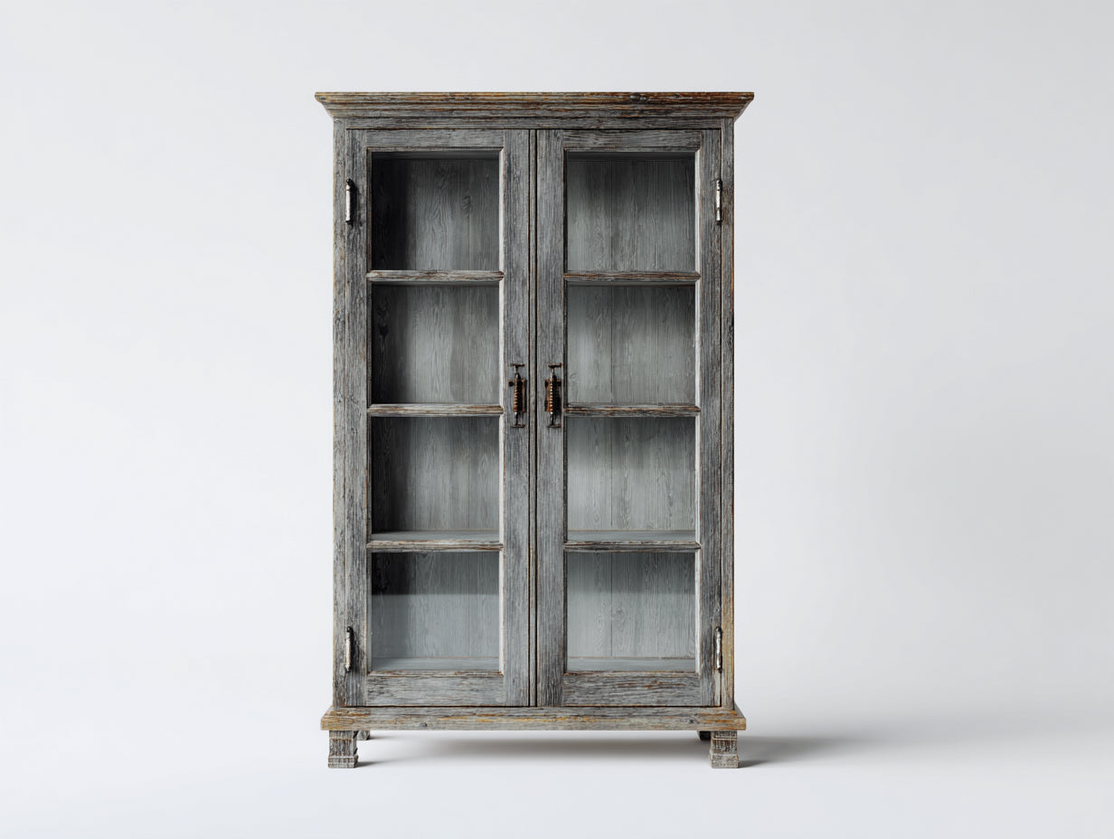 Vitrinas madera y vidrio 100x42x185 cm gris para salón - estilo rústico