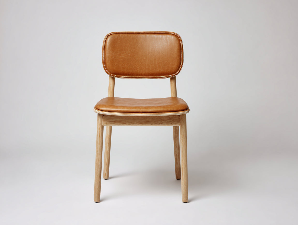 Sillas de comedor de madera y cuero 46x50x80 cm marrón para comedor - diseño moderno con respaldo acolchado