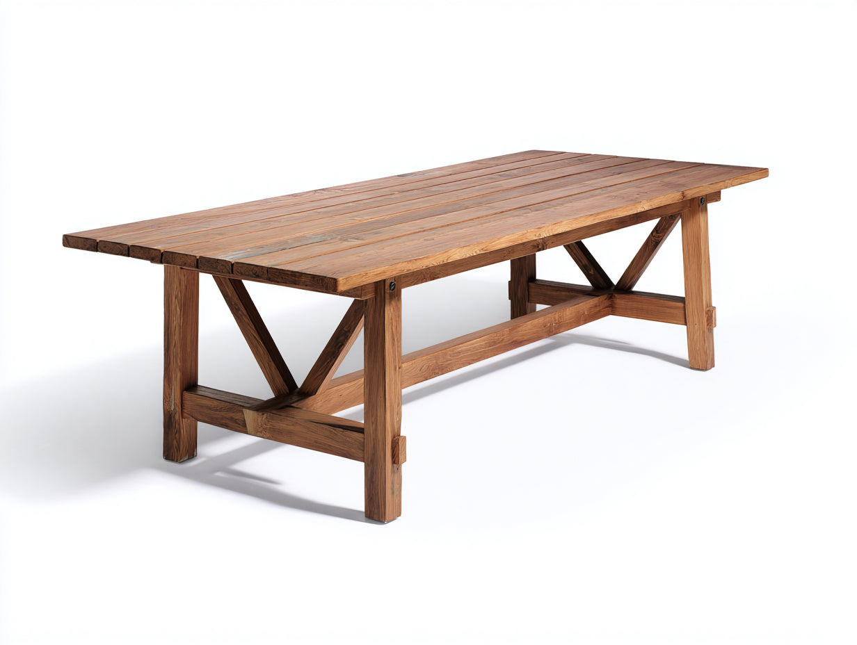 Mesas de jardín de madera 200x90x75 cm - marrón - tablero de listones - estilo rústico para exterior