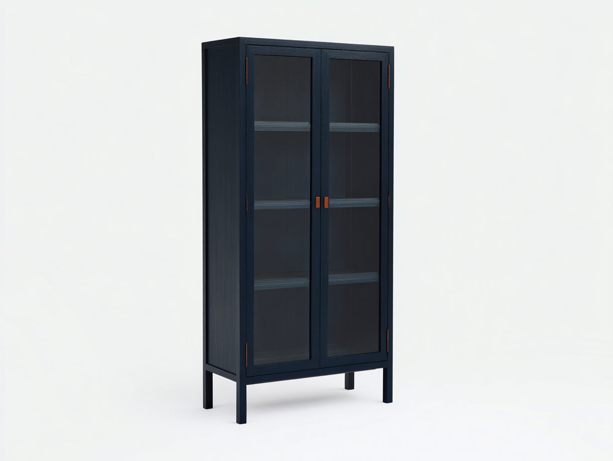 Vitrinas madera 100x40x180 cm azul oscuro - Estilo contemporáneo con puertas de cristal