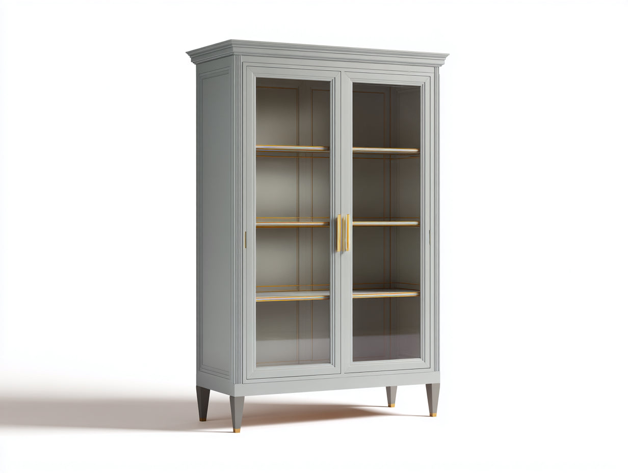 Vitrinas de madera y vidrio 100x40x180 cm gris para salón - diseño clásico con puertas de cristal