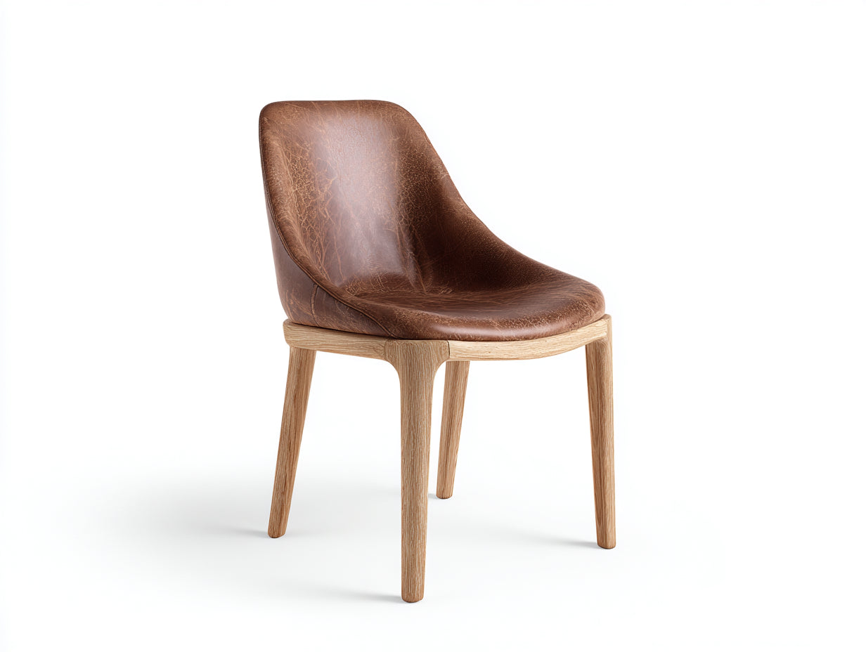 Sillas de comedor de madera y cuero 50x54x83 cm marrón para comedor - diseño moderno con asiento curvo