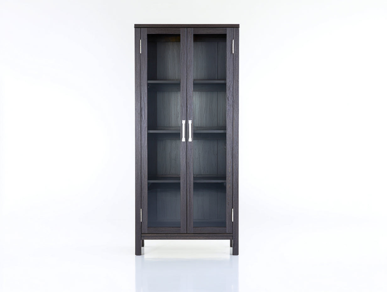 Vitrinas de madera y vidrio 80x40x180 cm - color negro - 2 puertas - estilo moderno para salón